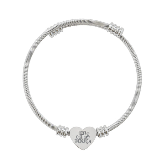 One Touch Heart Cuff Bracelet — Silver Heart Cable Bangle